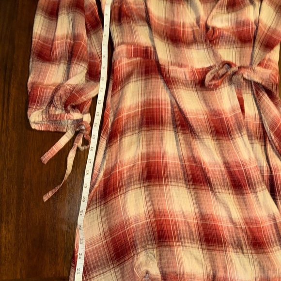 Melrose & Market Women's Sz L Red Rust Beige Plaid Wrap Tie Front Mini Dress - Picture 4 of 8